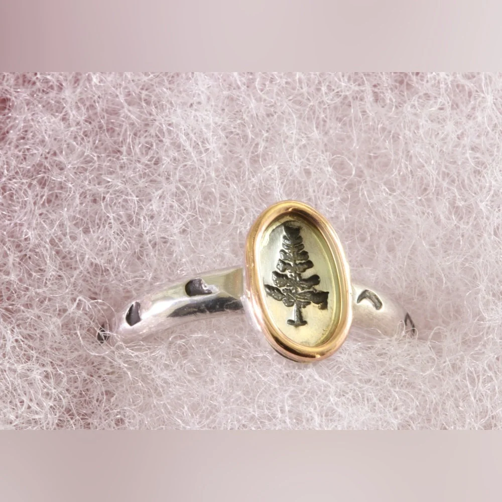 Sterling Silver Tree Ring with 14K Gold Accent – Size 6.25